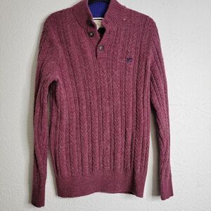 Racing Green British Style Lambswool Sweater Large Wine Red‎ Pullover Cable Knit